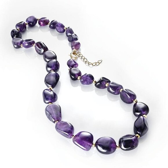 Stauer Lusso Amethyst Beaded Necklace Gold-Tone Accents Adjustable Chain 18-20" - Picture 1 of 10